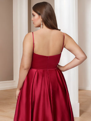 A-Line/Princess Square Neck Sleeveless Floor-Length Plus Size Satin Prom Dresses