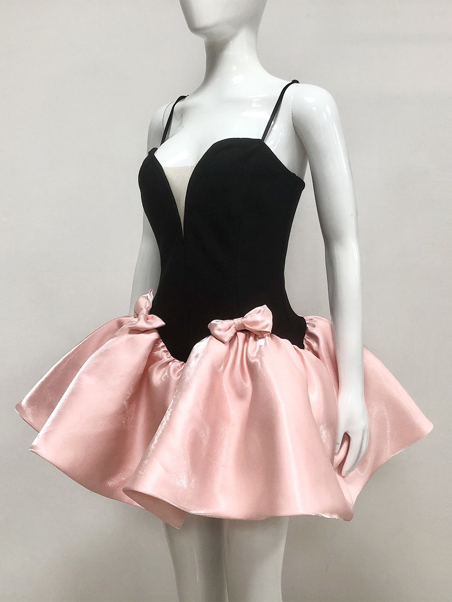 A-Line/Princess Spaghetti Straps Sleeveless Sweet Mini/Short Cocktail Dresses with Bow