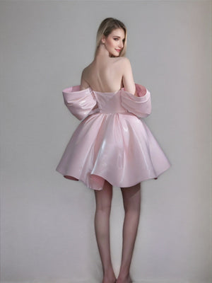 A-line/Princess Pretty Off-the-shoulder Short Sleeves Ruched Cocktail Dresses