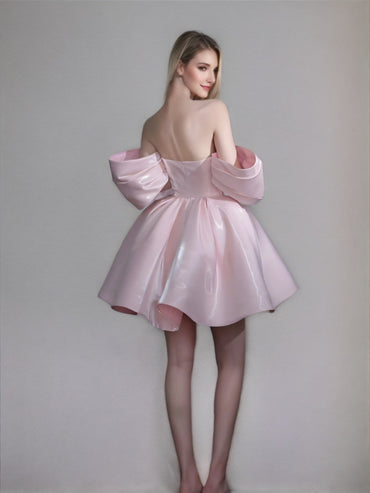 A-line/Princess Pretty Off-the-shoulder Short Sleeves Ruched Cocktail Dresses