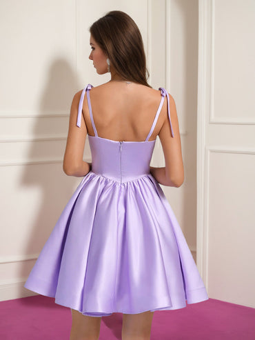 A-Line/Princess Square Neckline Pleated Short/Mini Homecoming Dresses with Bow Straps