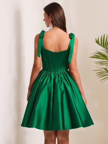 A-Line/Princess Square Neckline Pleated Short/Mini Homecoming Dresses with Shoulder Bow Ties