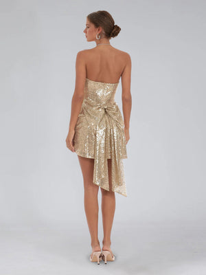 A-Line/Princess Sequined Strapless Sleeveless Short/Mini Homecoming Dresses with Back Bow