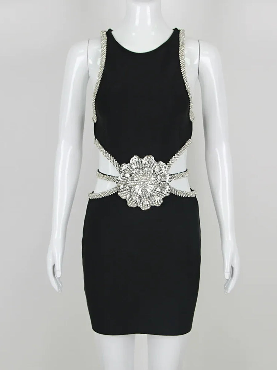 Sheath/Column Scoop Short/Mini Sleeveless Cocktail Dress with Rhinestone & Flower