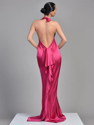 Sheath/Column Satin Criss Cross Sleeveless Floor-Length Evening Dress With Open Back