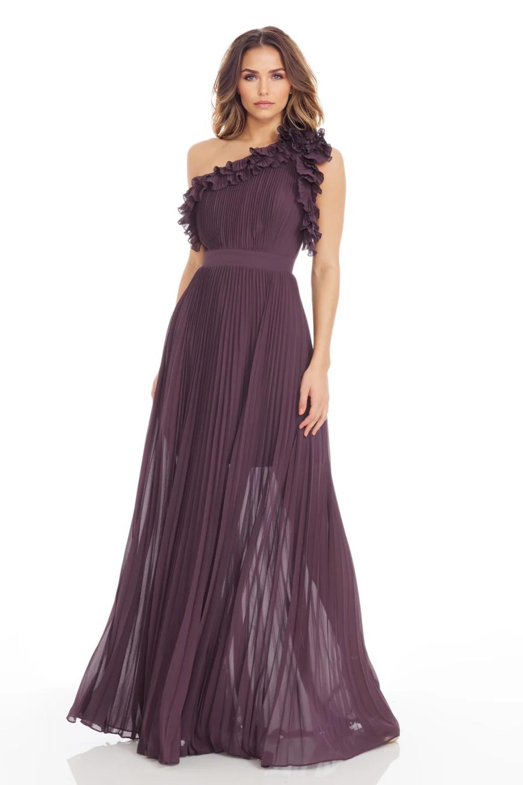 A-Line/Princess Chiffon Bridesmaid Dresses Floor-Length One-Shoulder&Ruffle Sleeveless With Back Zipper