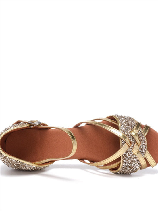 Women's Dancewear Shoes Sparkling Glitter Buckle Low Heel Open Toe Bridal Shoes