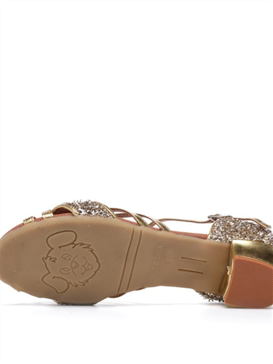 Women's Dancewear Shoes Sparkling Glitter Buckle Low Heel Open Toe Bridal Shoes