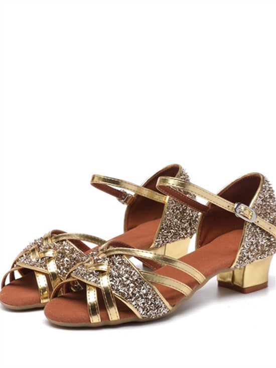 Women's Dancewear Shoes Sparkling Glitter Buckle Low Heel Open Toe Bridal Shoes