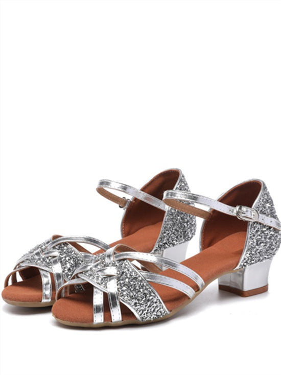 Women's Dancewear Shoes Sparkling Glitter Buckle Low Heel Open Toe Bridal Shoes