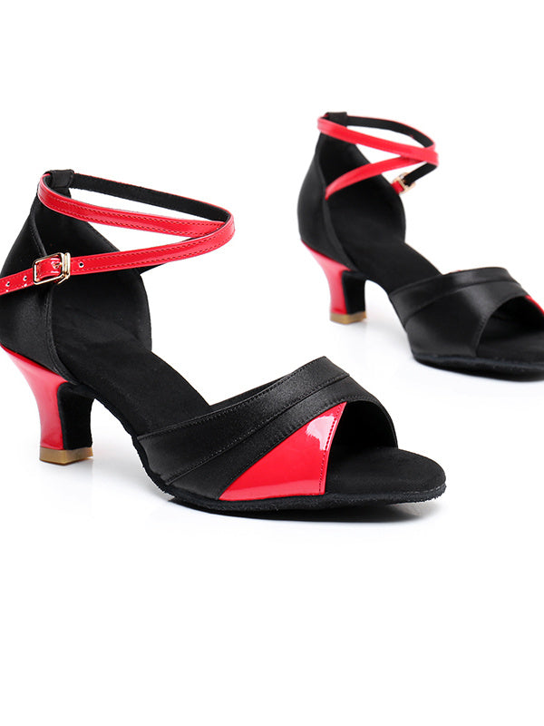 Women's Dancewear Shoes Buckle Ankle Strap Heel Peep Toe Satin PU Latin Shoes
