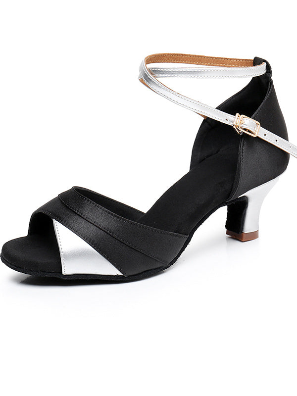 Women's Dancewear Shoes Buckle Ankle Strap Heel Peep Toe Satin PU Latin Shoes
