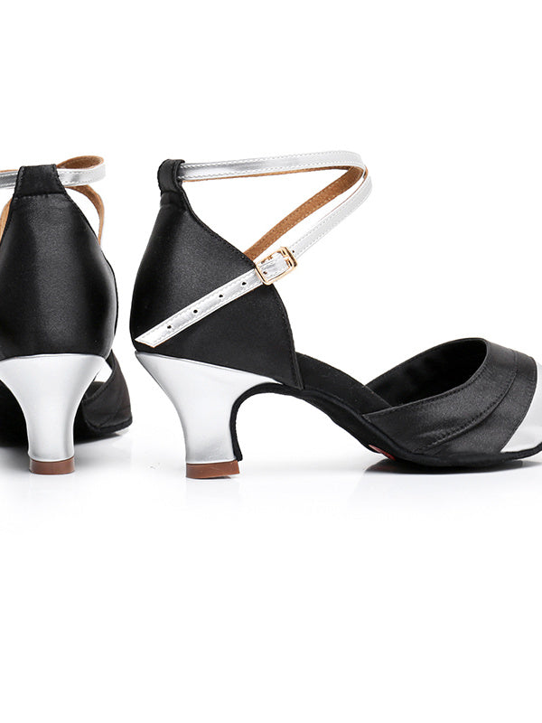 Women's Dancewear Shoes Buckle Ankle Strap Heel Peep Toe Satin PU Latin Shoes