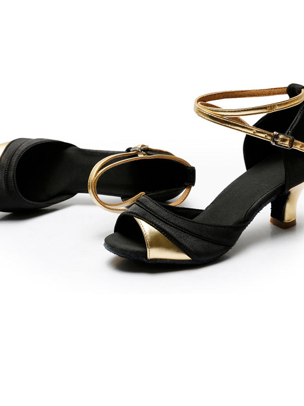 Women's Dancewear Shoes Buckle Ankle Strap Heel Peep Toe Satin PU Latin Shoes