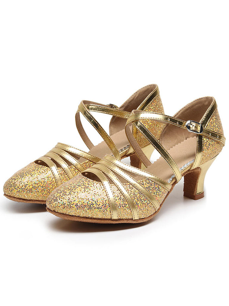 Women's Dancewear Shoes Buckle Closed Toe Low Heel Latin Dance Shoes
