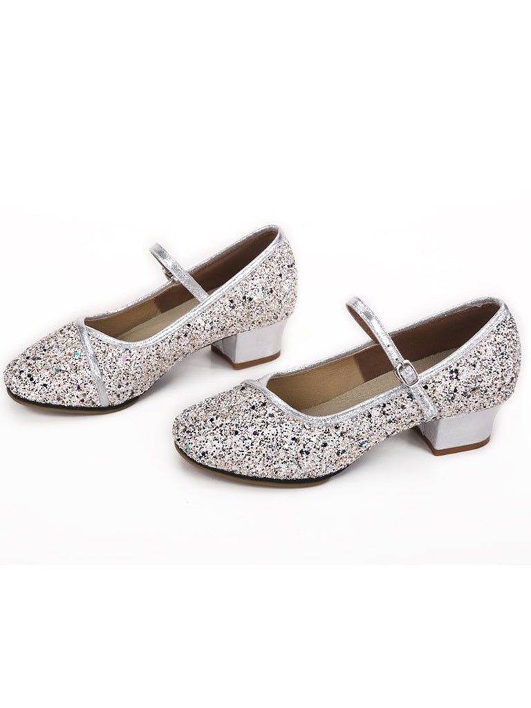 Women's Dancewear Shoes Block Heel Round Toe Glitter Ballroom Dance Shoes