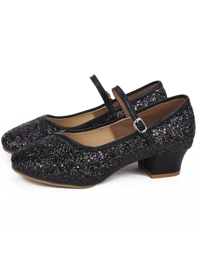 Women's Dancewear Shoes Block Heel Round Toe Glitter Ballroom Dance Shoes