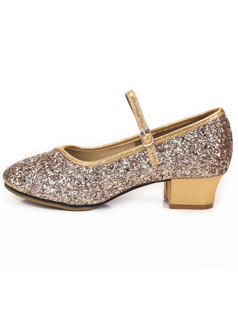 Women's Dancewear Shoes Block Heel Round Toe Glitter Ballroom Dance Shoes