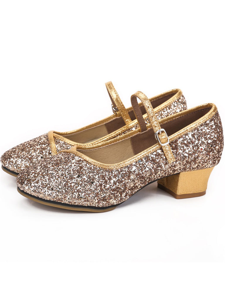 Women's Dancewear Shoes Block Heel Round Toe Glitter Ballroom Dance Shoes