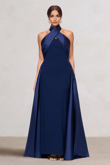 A-Line/Princess Stretch Crepe & Satin Criss Cross  Sleeveless Floor-Length Evening & Wedding Guest Dresses