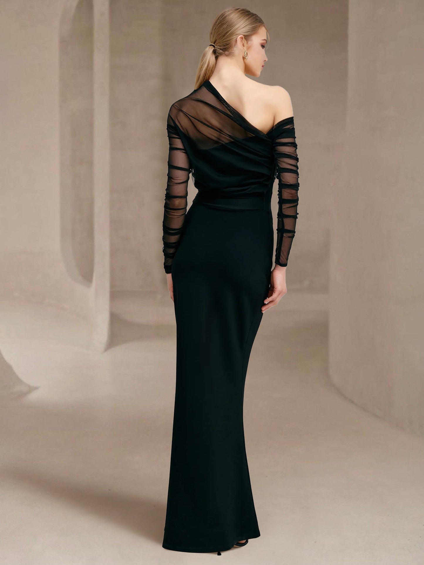 Sheath/Column Evening Dress One-Shoulder Floor-length Wedding Guest Dress Stretch Crepe Dresses