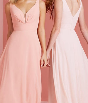 A-Line/Princess Chiffon V-Neck Sleeveless Floor-length Long Bridesmaid Dresses