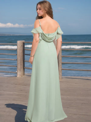 A-Line/Princess Spaghetti Straps Sleeveless Floor-Length Plus Size Bridesmaid Dresses with Split Side & Ruffles