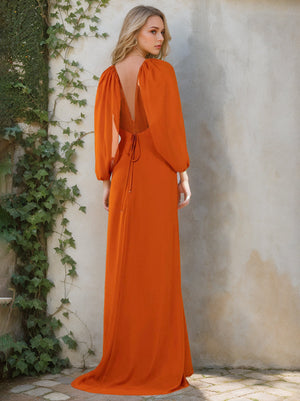 A Line/Princess Halter Neck Long Sleeves Floor-Length Bridesmaid Dresses with Ruffles