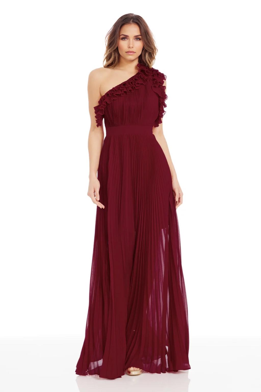 A-Line/Princess Chiffon Bridesmaid Dresses Floor-Length One-Shoulder&Ruffle Sleeveless With Back Zipper