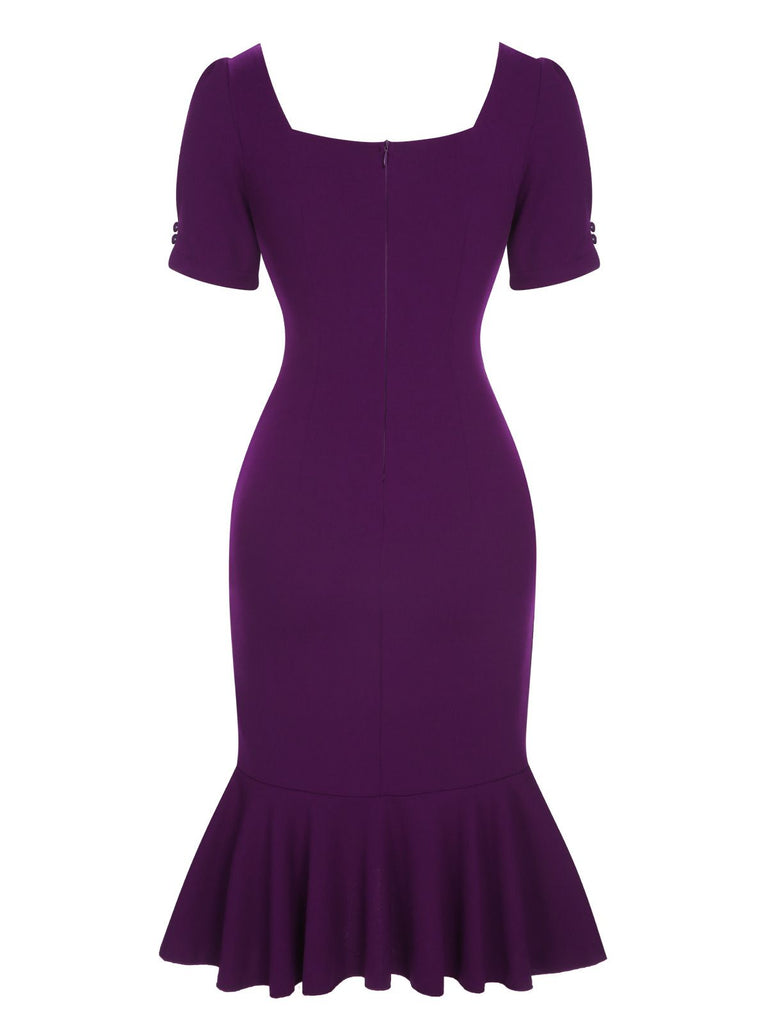 A-Line/Princess Square V-Neck Short Sleeves Knee-Length Halloween Performance Costumes Dress with Ruffles