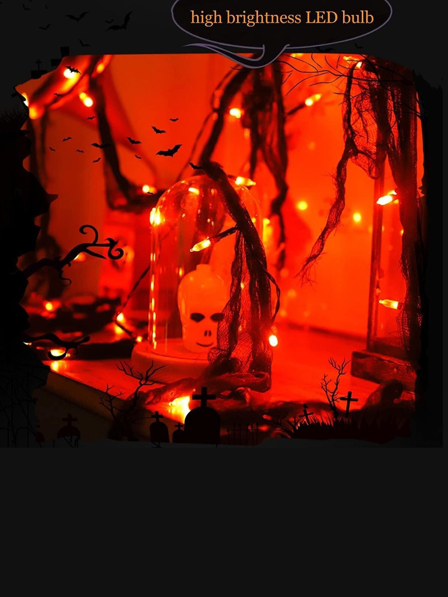 Halloween Black Mesh Gothic Horror Atmosphere String Lights