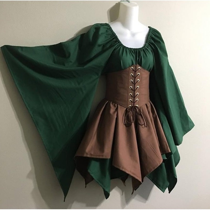 Women's Medieval Vintage Short / Mini Ren Faire Princess Viking Ranger Archery Celtic Pirate Fantasy Party / Cocktail Dress