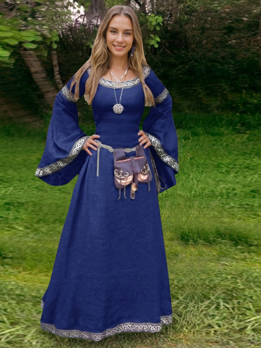 A-Line/Princess Round Neck Long Sleeves Floor-Length Medieval Vintage Cosplay Cocktail Dress
