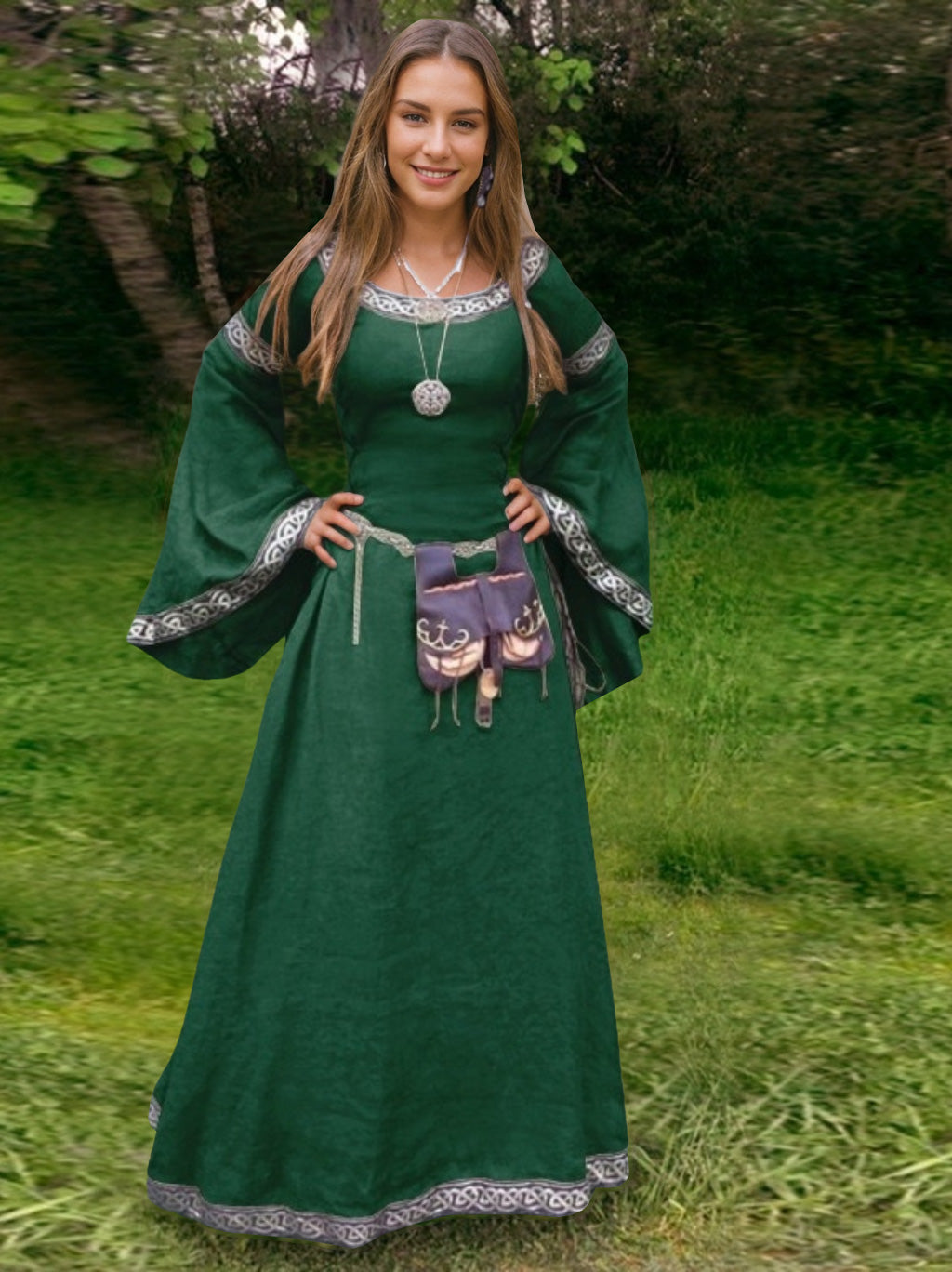 A-Line/Princess Round Neck Long Sleeves Floor-Length Medieval Vintage Cosplay Cocktail Dress