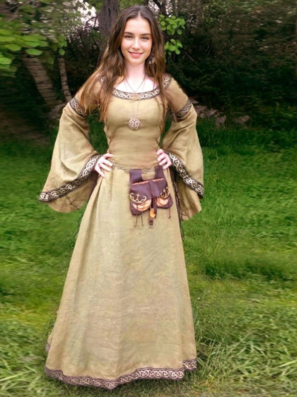 A-Line/Princess Round Neck Long Sleeves Floor-Length Medieval Vintage Cosplay Cocktail Dress