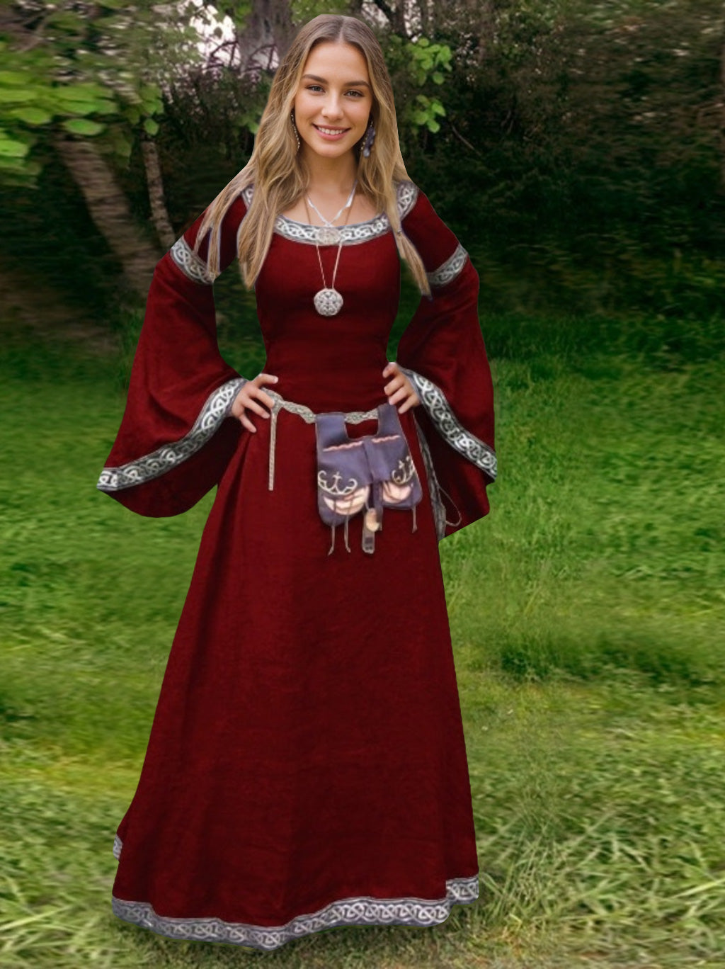 A-Line/Princess Round Neck Long Sleeves Floor-Length Medieval Vintage Cosplay Cocktail Dress