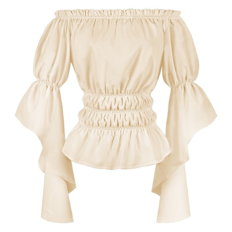 Women's Retro Vintage Medieval Off-The-Shoulder Pirate Ruffle Halloween Blouse / Shirt