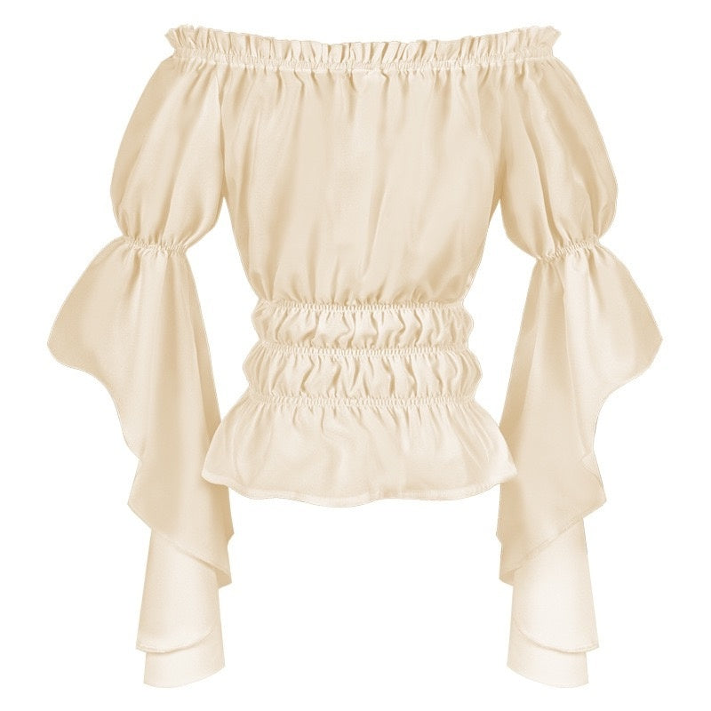 Women's Retro Vintage Medieval Off-The-Shoulder Pirate Ruffle Halloween Blouse / Shirt