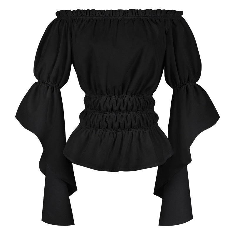 Women's Retro Vintage Medieval Off-The-Shoulder Pirate Ruffle Halloween Blouse / Shirt