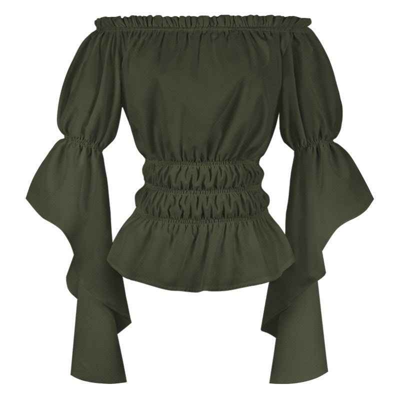 Women's Retro Vintage Medieval Off-The-Shoulder Pirate Ruffle Halloween Blouse / Shirt