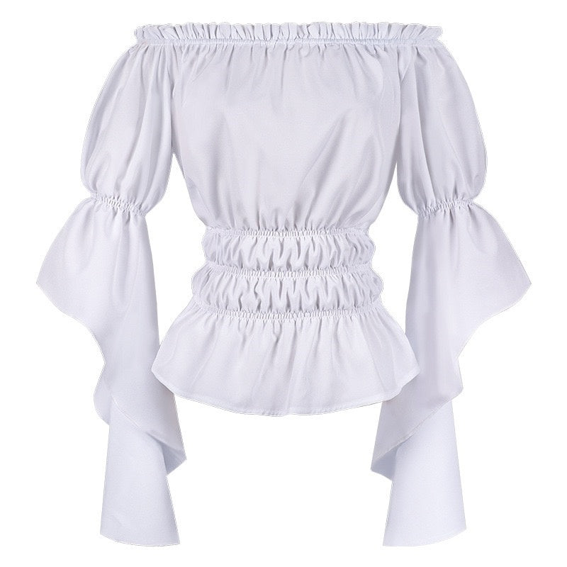 Women's Retro Vintage Medieval Off-The-Shoulder Pirate Ruffle Halloween Blouse / Shirt