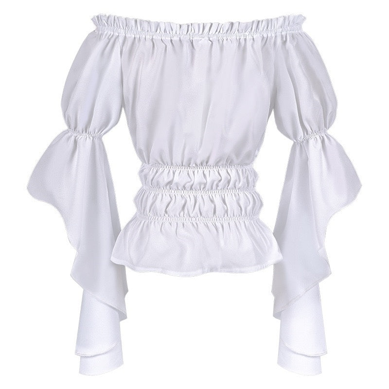 Women's Retro Vintage Medieval Off-The-Shoulder Pirate Ruffle Halloween Blouse / Shirt
