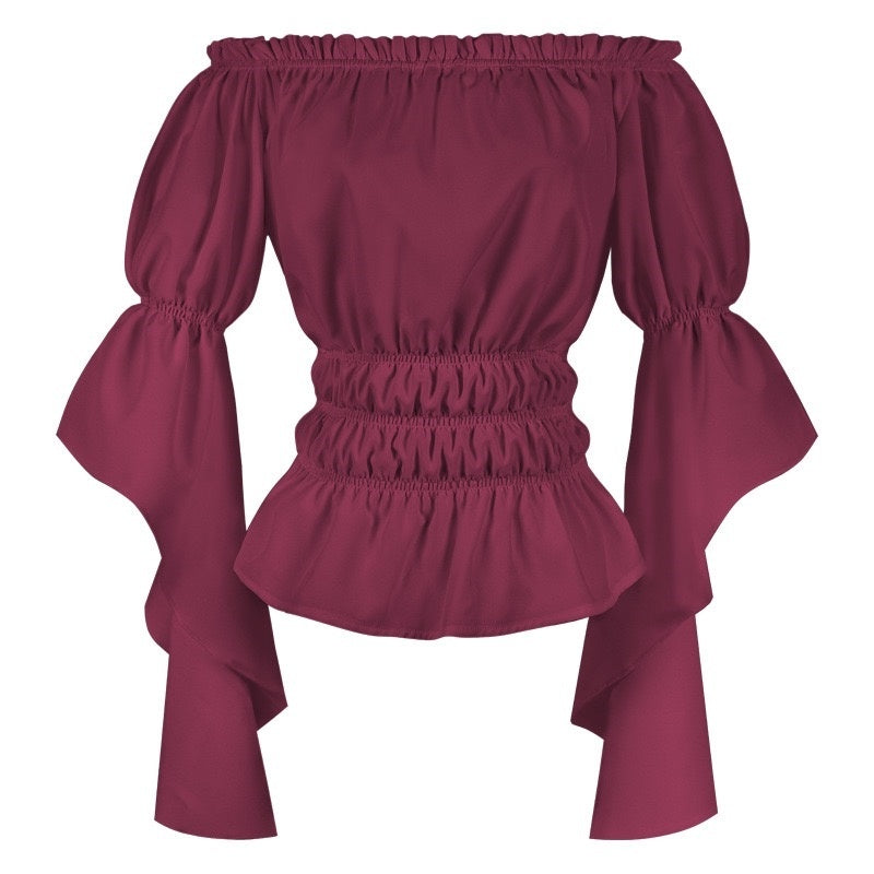 Women's Retro Vintage Medieval Off-The-Shoulder Pirate Ruffle Halloween Blouse / Shirt