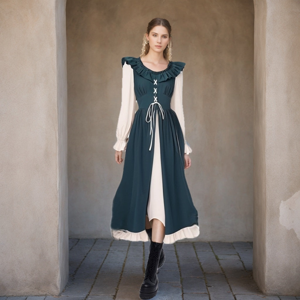 A-Line/Princess Round Neck Long Sleeves Floor-Length Ireland Medieval Vintage Cosplay Halloween Dress