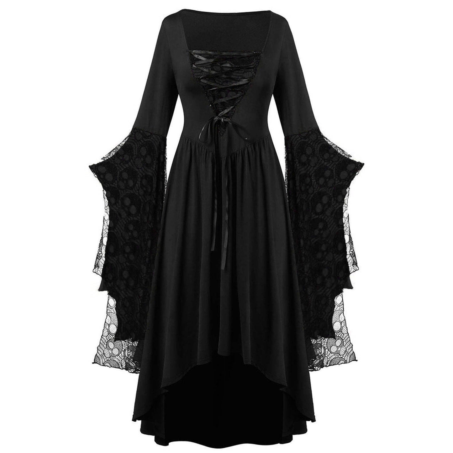 A-Line/Princess Square Neck Long Sleeves Floor-Length Retro Vintage Punk & Gothic Medieval Halloween Dress