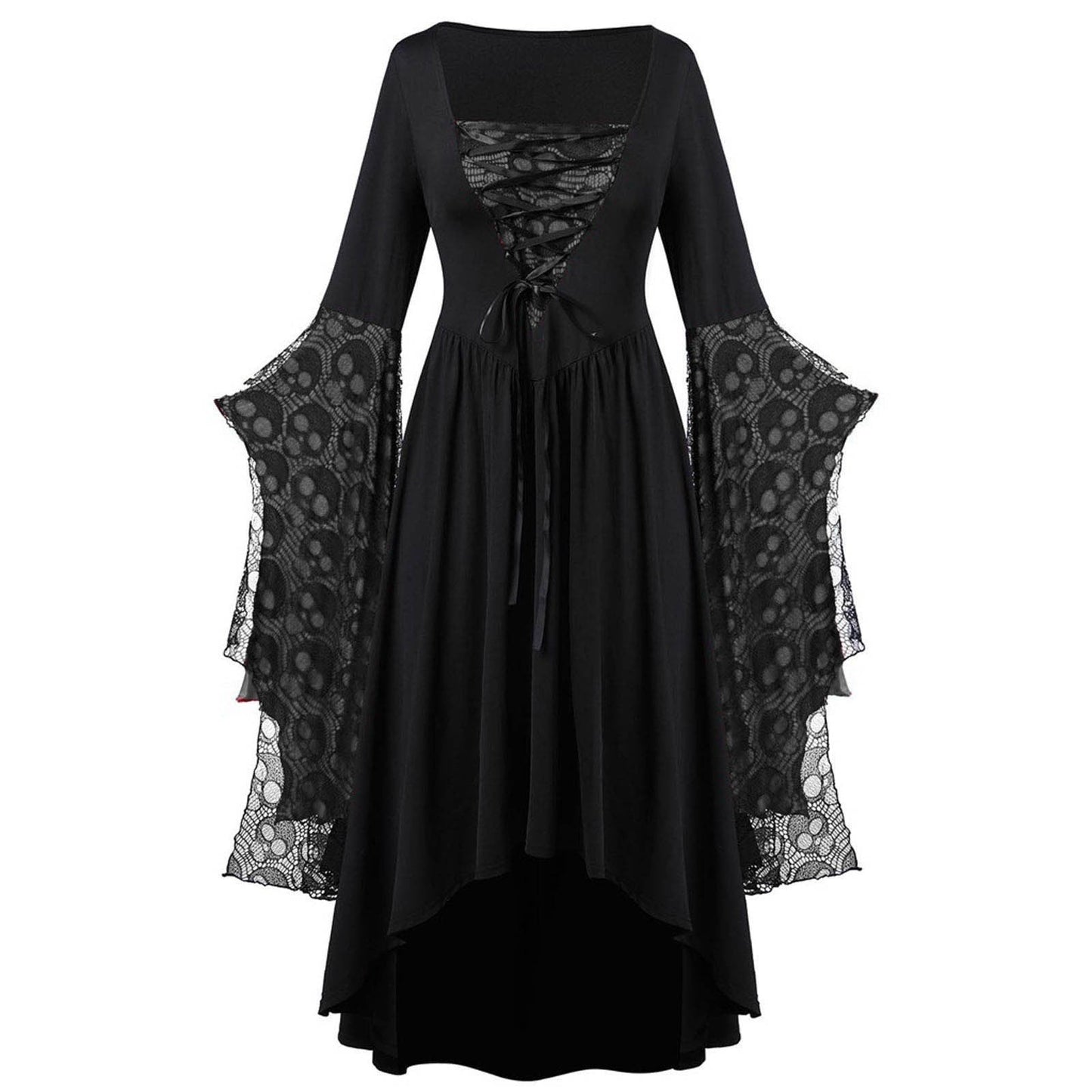 A-Line/Princess Square Neck Long Sleeves Floor-Length Retro Vintage Punk & Gothic Medieval Halloween Dress