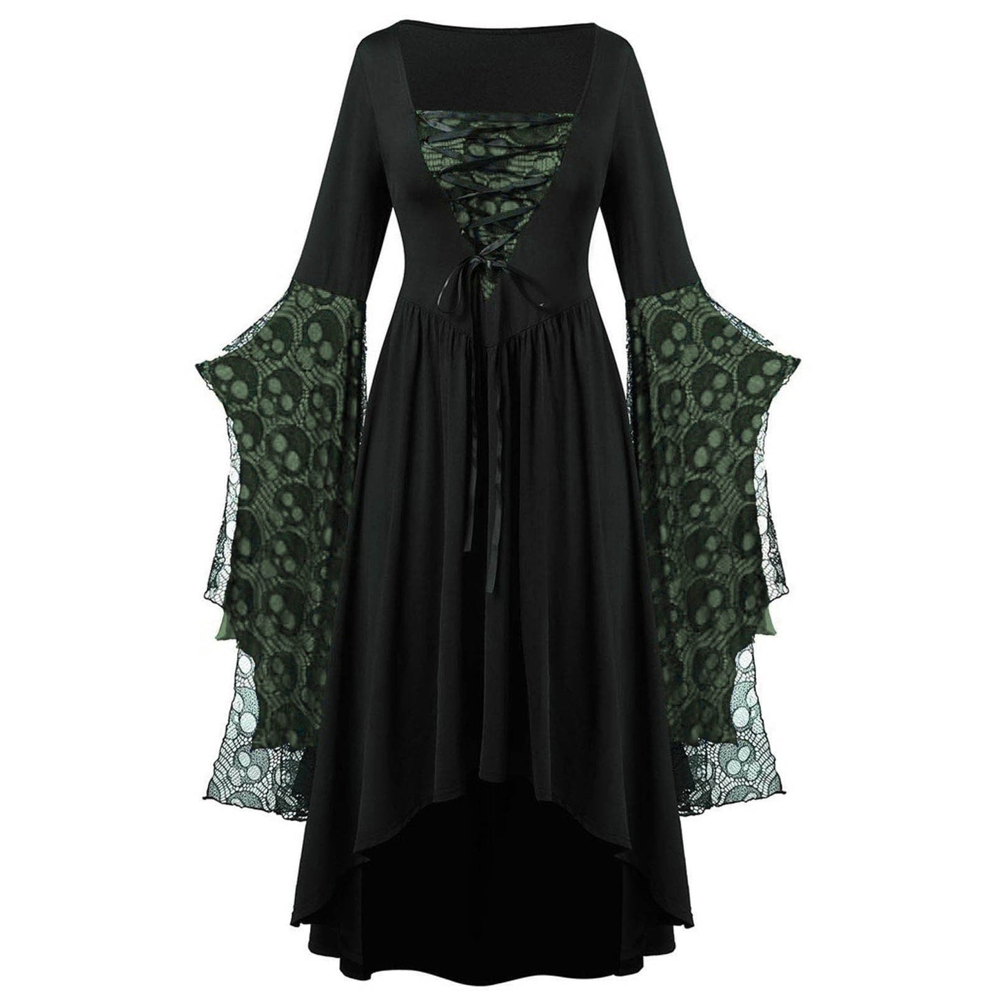 A-Line/Princess Square Neck Long Sleeves Floor-Length Retro Vintage Punk & Gothic Medieval Halloween Dress
