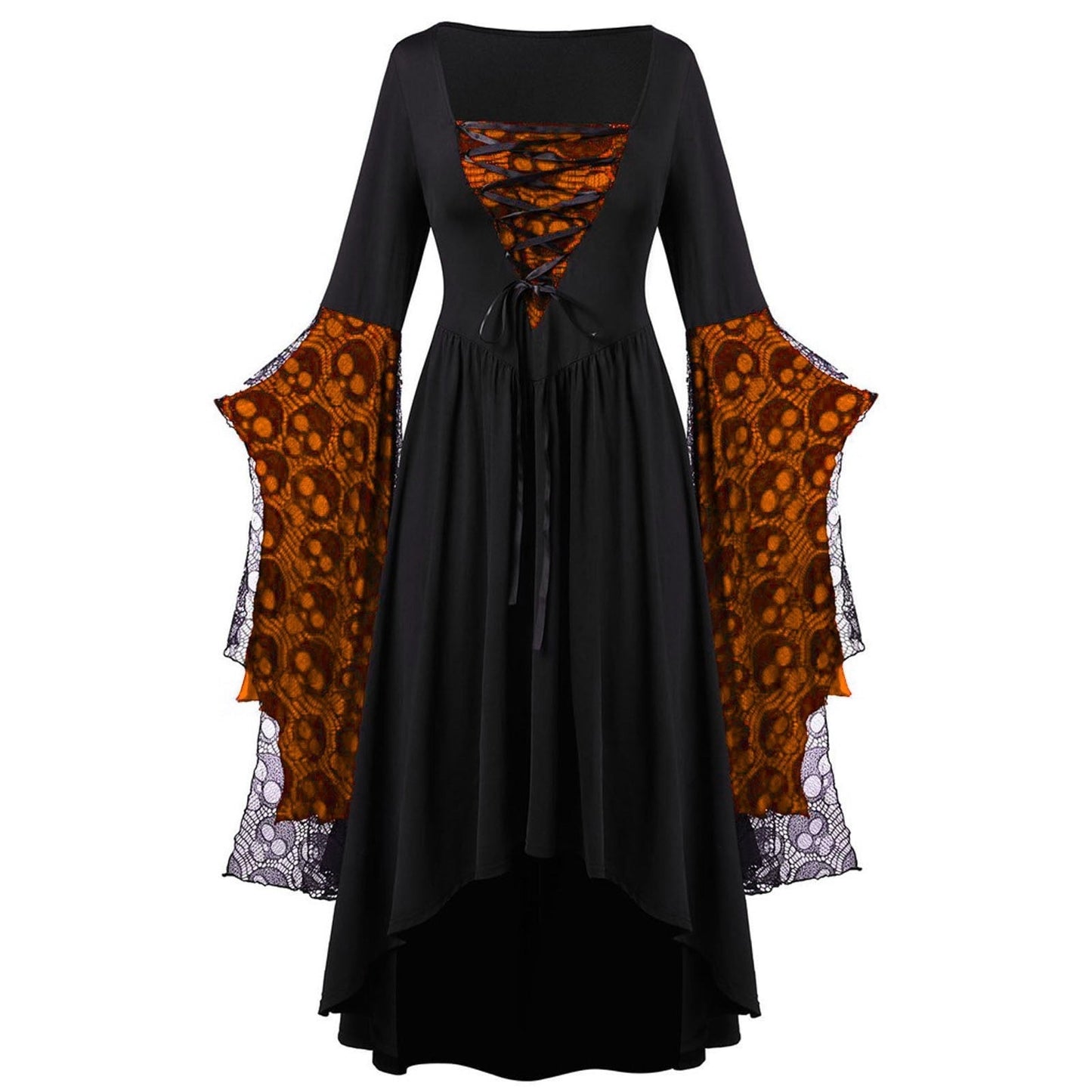 A-Line/Princess Square Neck Long Sleeves Floor-Length Retro Vintage Punk & Gothic Medieval Halloween Dress