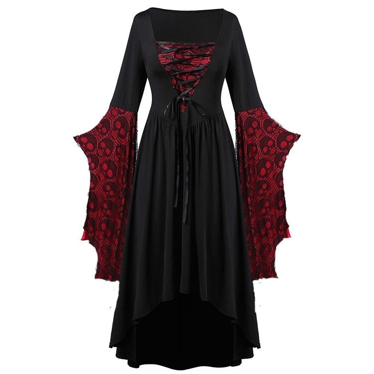 A-Line/Princess Square Neck Long Sleeves Floor-Length Retro Vintage Punk & Gothic Medieval Halloween Dress