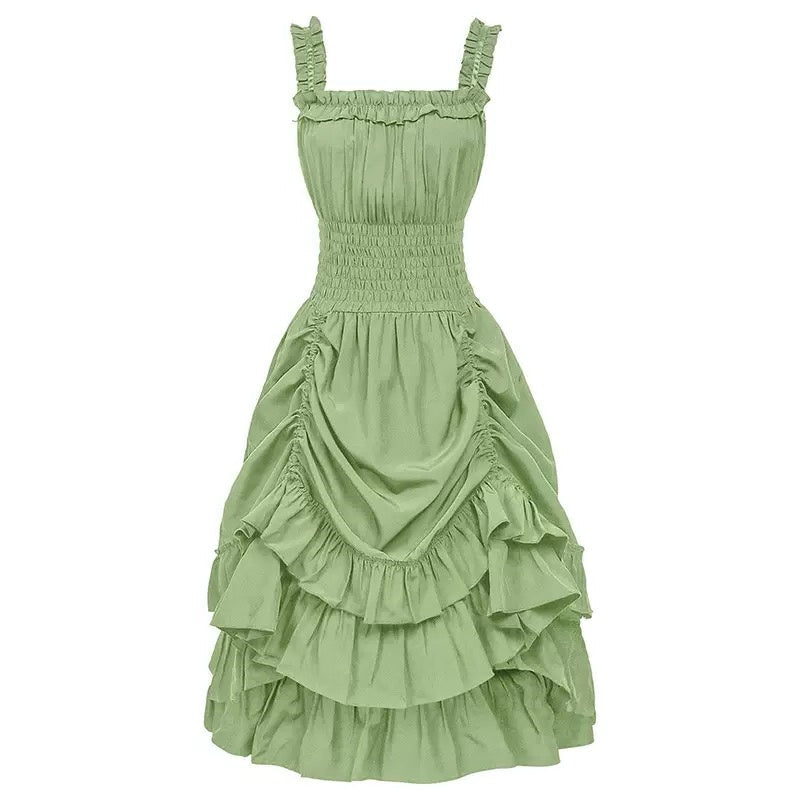 A-Line/Princess Square Neck Sleeveless Tea-Length Punk & Gothic Renaissance Steampunk Dress